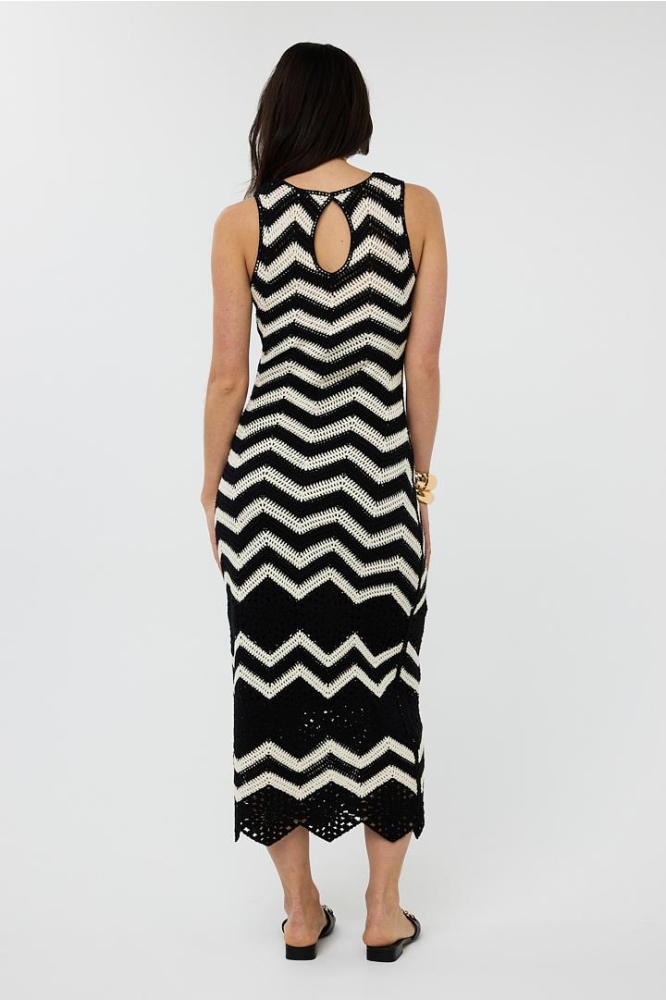 DRESS CROCHET LONG HS25 02230 991 Black/Off White